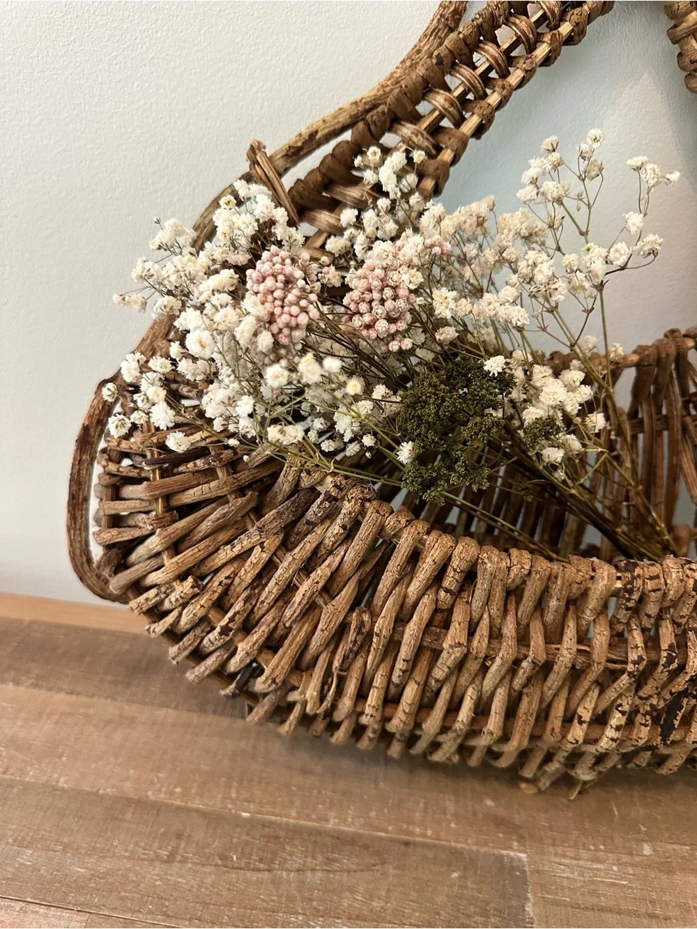 Hand Woven Twig Wall Basket Natural Brown Adirondack Style Twig Vines or Willow